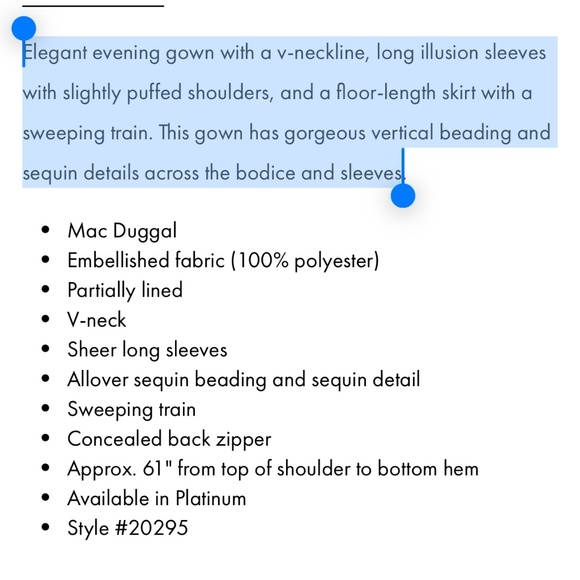 NWT Mac duggal Blue Embellished V Neck Long Sleeve A Line Gown style 20295 - Picture 10 of 10